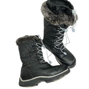 Lands End WMNS Hilary Thermolite Black Quilted Tall Snow Boots Sherpa Lined Sz 6